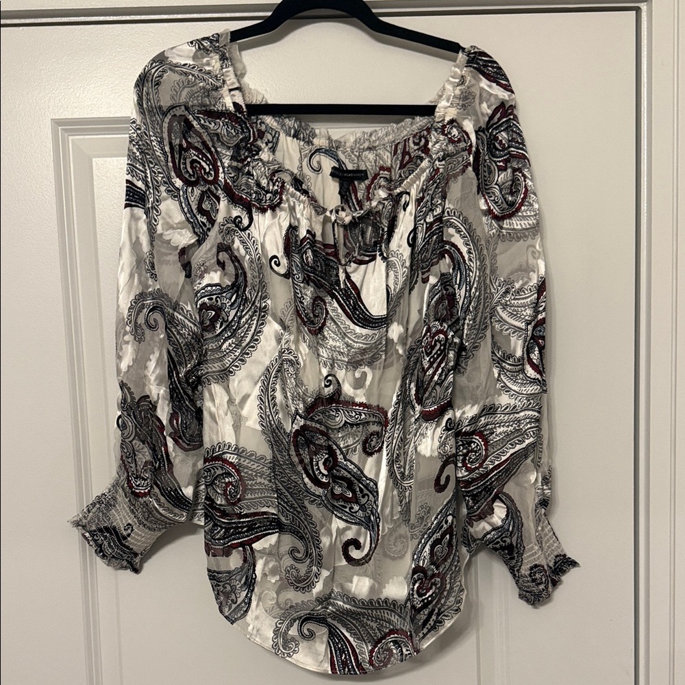 White House Black Market Black and Red Paisley Blouse